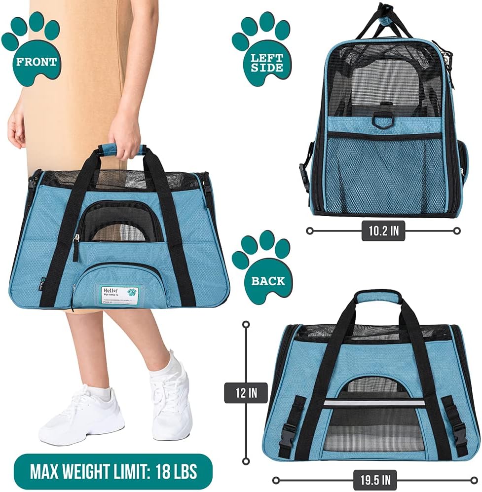 PetAmi Airline Approved Pet Carrier for Cat, Soft Sided Dog Carrier for Small Dogs, Cat Travel Supplies Accessories for Indoor Cats, Ventilated Pet Carrying Bag Medium Large Kitten Puppy, Large Blue