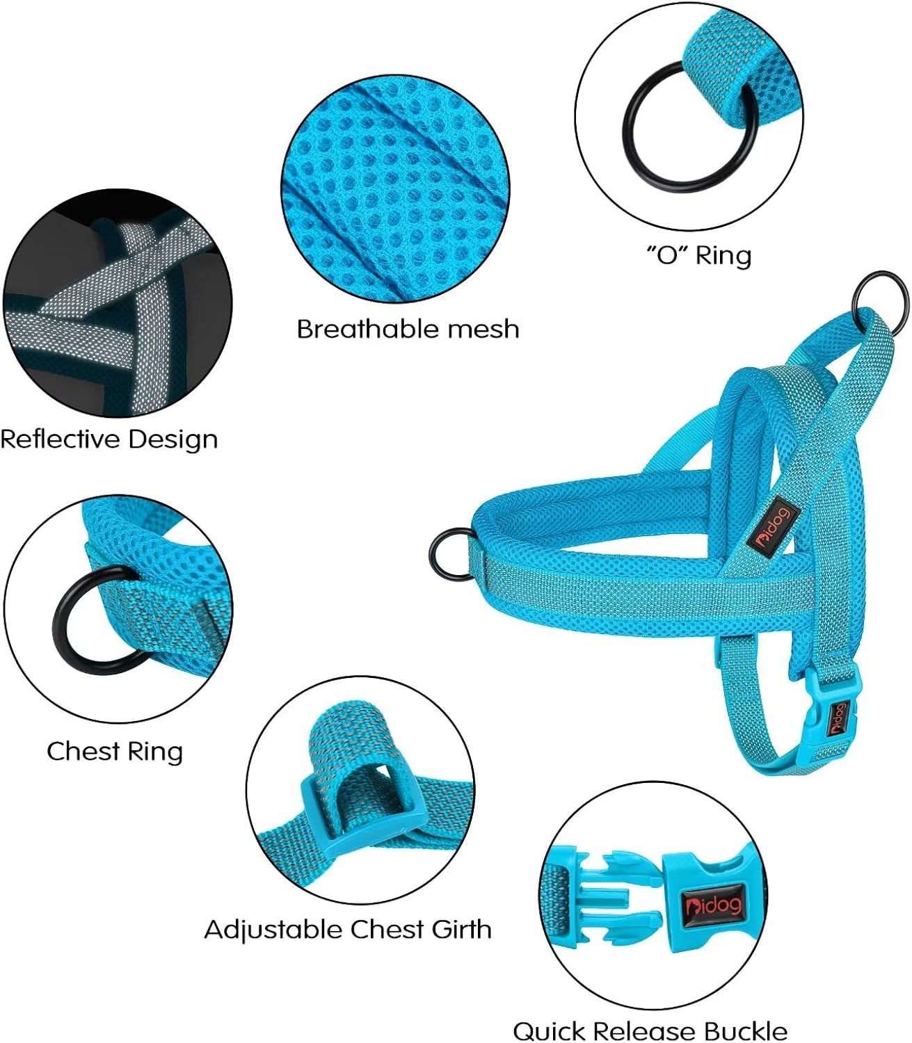 Didog No Pull Dog Harness with Breathable Mesh Padded, Full Reflective & Quick Fit Adjustable Vest Harness, Easy for Training Walking for Small & Medium and Large Dogs (Blue, L:Chest 26-32")