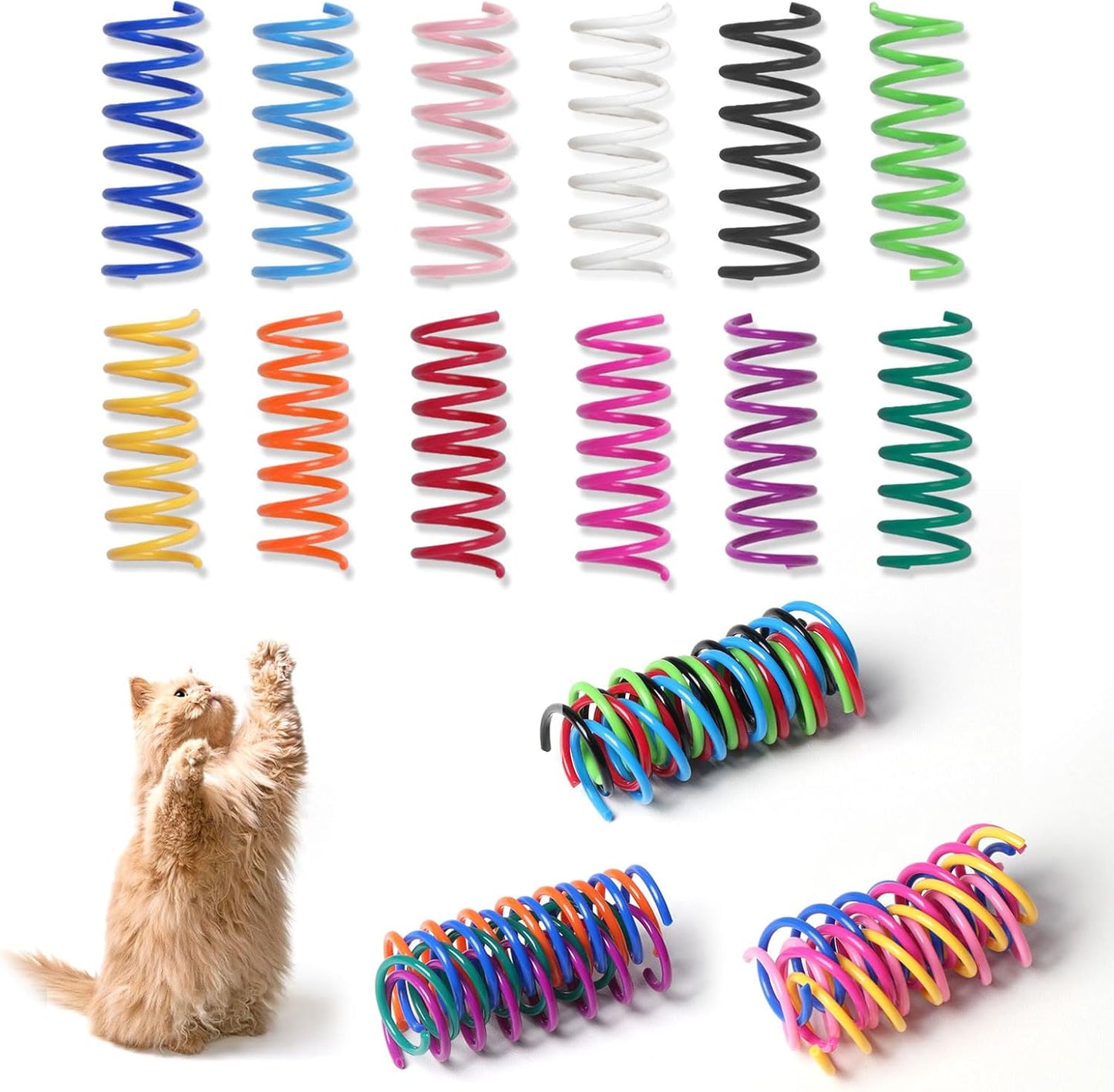 12PCS 12Colors Cat Spring Toys for Indoor Cats, Interactive Coil Springs for Self Play, Durable Heavy Plastic Cat Spiral Spring, Hunting, Biting, Swatting Creative Kitten Toy.