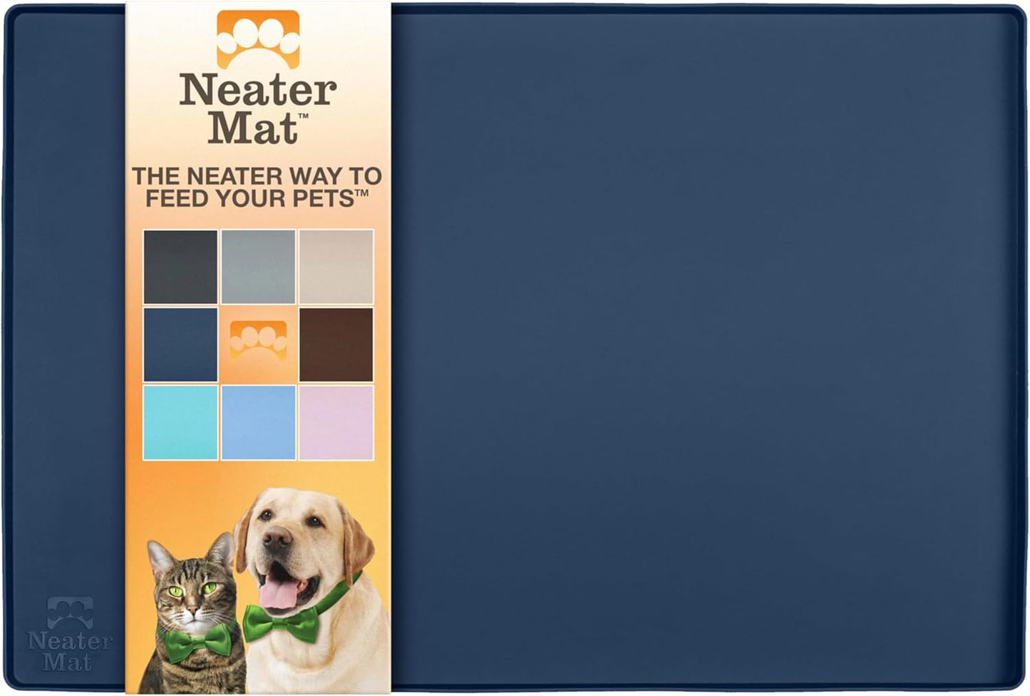 Neater Pet Brands Neater Mat Pet Mats for Food and Water, Cat & Dog Bowl Mat Waterproof Silicone, Feeding Tray, Dog Food Mats for Floors, Placemat w/Raised Edge for Under Bowls, 32" x 24", Dark Blue