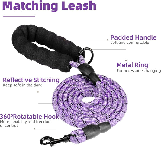 PUPTECK No Pull Dog Harness Medium Sized, Adjustable Reflective Dog Harness with Handle Easy Control, Comfortable Soft Padded Pet Vest Harness for Medium Dogs, Plaid Purple M