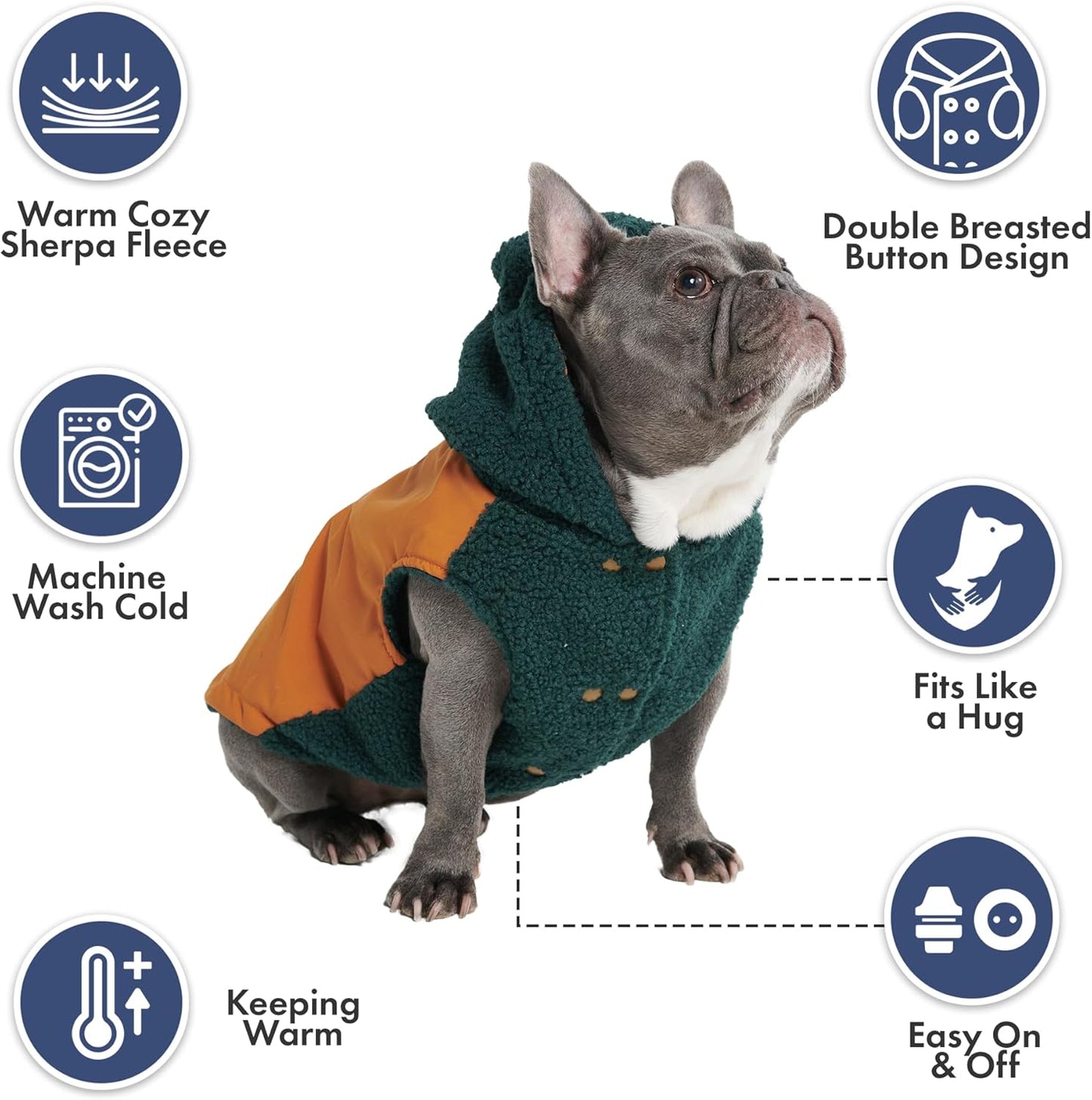 Spark Paws Reversible Dog Sweater, Sherpa Jacket Vest with Warm Fleece Lining, Warm Coat for Winter, Suitable for Small Medium, Large, XL XXL Dogs - Orange and Green - 2XL
