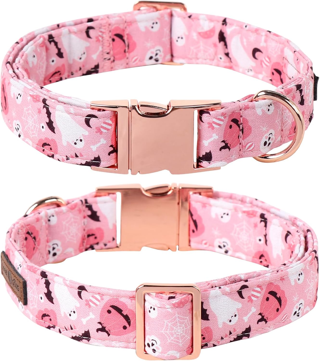 Lionet Paws Halloween Dog Collar, Cute Fall Pink Dog Collar for Large Dogs, Adjustable Cotton Pumpkin Ghost Pet Collars for Medium Large Dogs