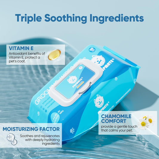 Natural Pet Grooming Wipes, 100 Fresh Counts, Extra Moist & Thick for Dogs & Cats, Puppies & Kittens Set of 2