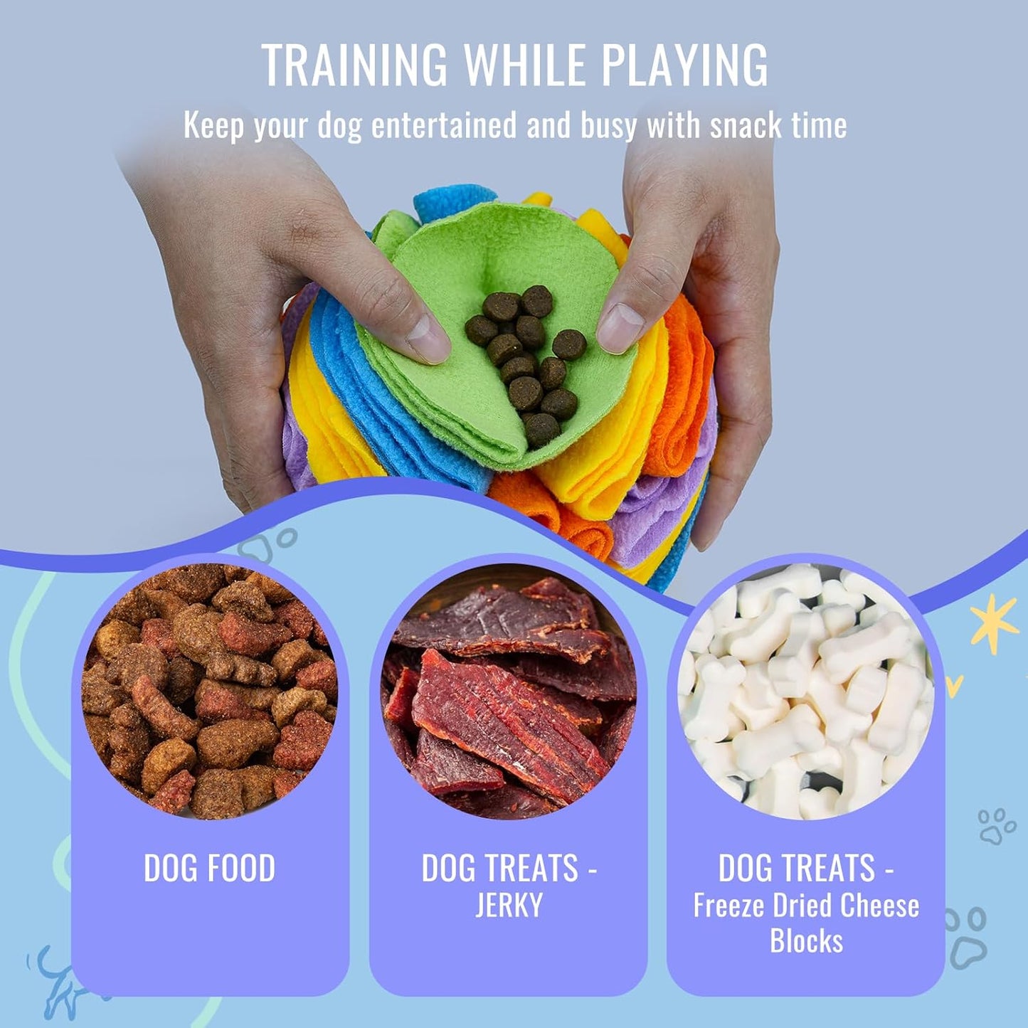 Pet Snuffle Ball, Puzzle Sniffing Interactive Dog Ball for Blind Dogs Training Stress Relief Dog Enrichment Toys Treat Machine Washable (20cm, Sweet Purple)