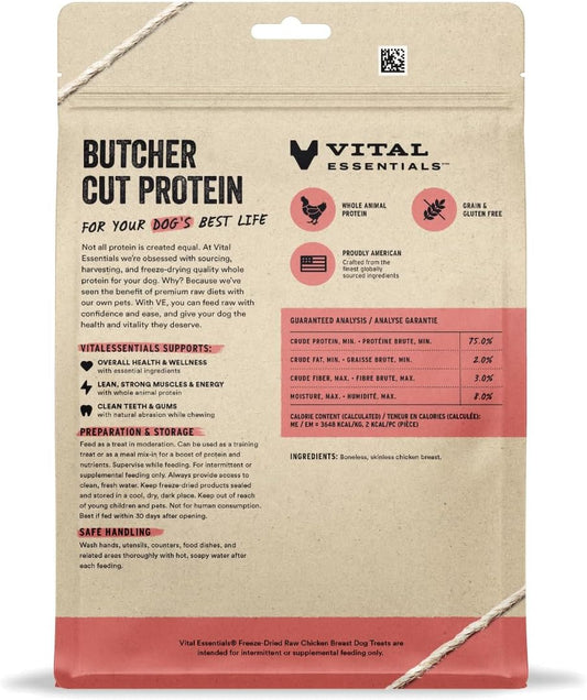 Vital Essentials Chicken Breast Dog Treats, 10 oz | Freeze-Dried Raw | Single Ingredient | Premium Quality High Protein Training Treats | Grain Free, Gluten Free, Filler Free