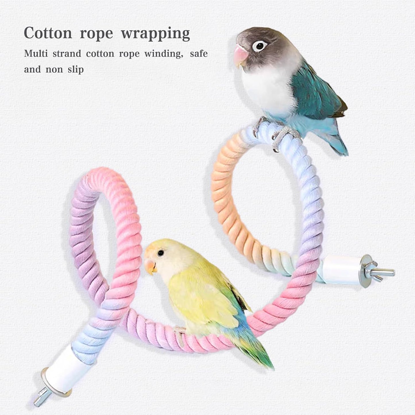 2pcs Gradient Colorful Bird Rope Perch Stand,Bird Cage Climbing Rope Toys Accessories,Bendable Climbing,Parakeet Lovebirds Cockatiels Budgies Play (15.7'',39.3'')