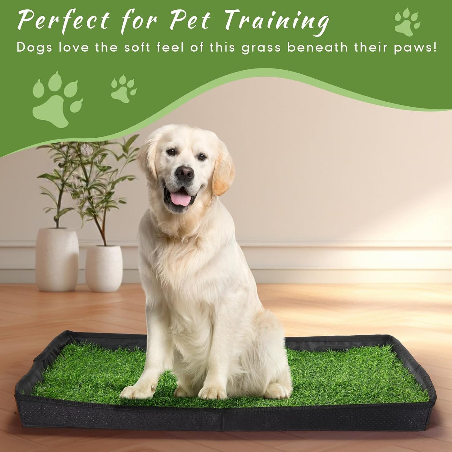 35'' x 22.6'' Dog Grass Pad Large Patch Potty with 2 Artificial Dog Grass Washable Puppy Pee Pad Foldable Dog Litter Box Indoor Outdoor Dog Potty Portable Pet Loo for Travel Balcony
