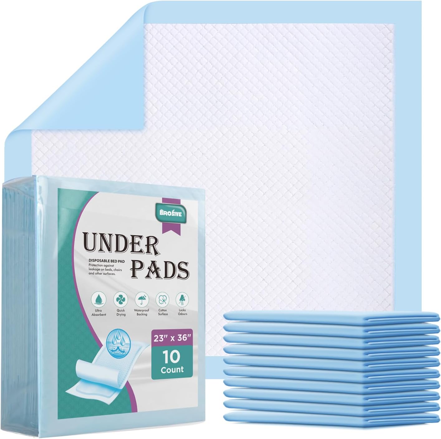 Disposable Bed Pads for Incontinence 23" x 36" - 10 Count, Leak-Proof Chucks Pads for Adults, Kids and Pets, Absorbent Disposable Underpads, Incontinence Bed Pads Disposable for Beds