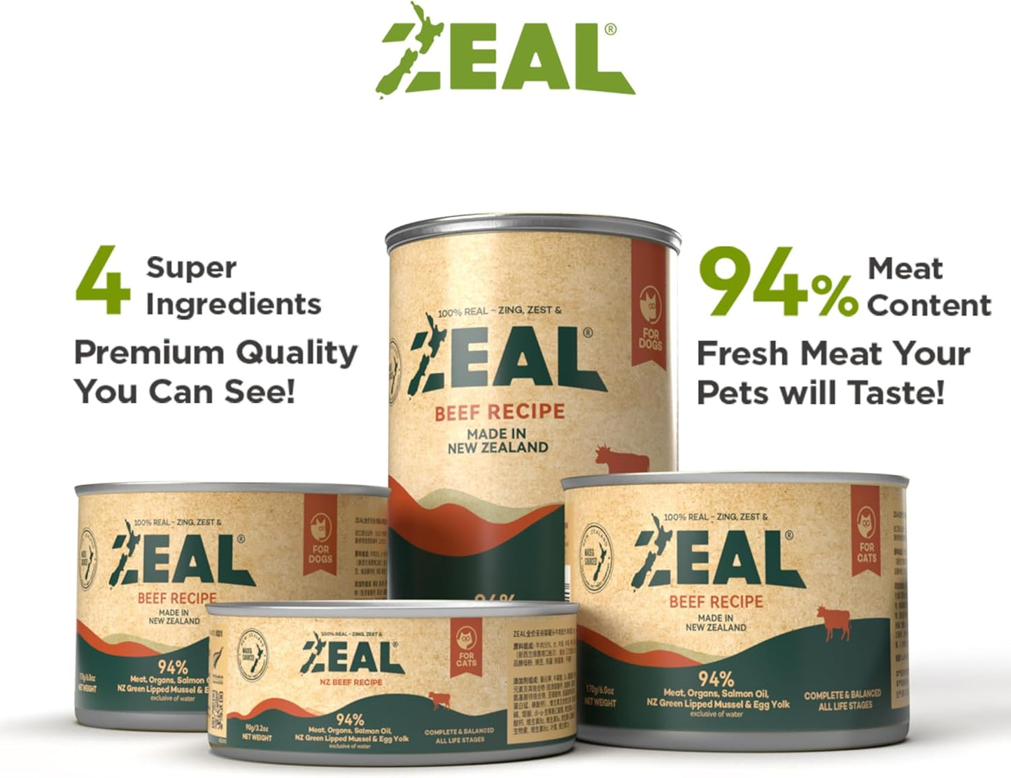 ZEAL New Zealand Canned Wet Dog Food – High Protein, Pure Nutrition, Grain-Free with Superfoods (Lamb, 6oz Can, 12-Pack Tray)
