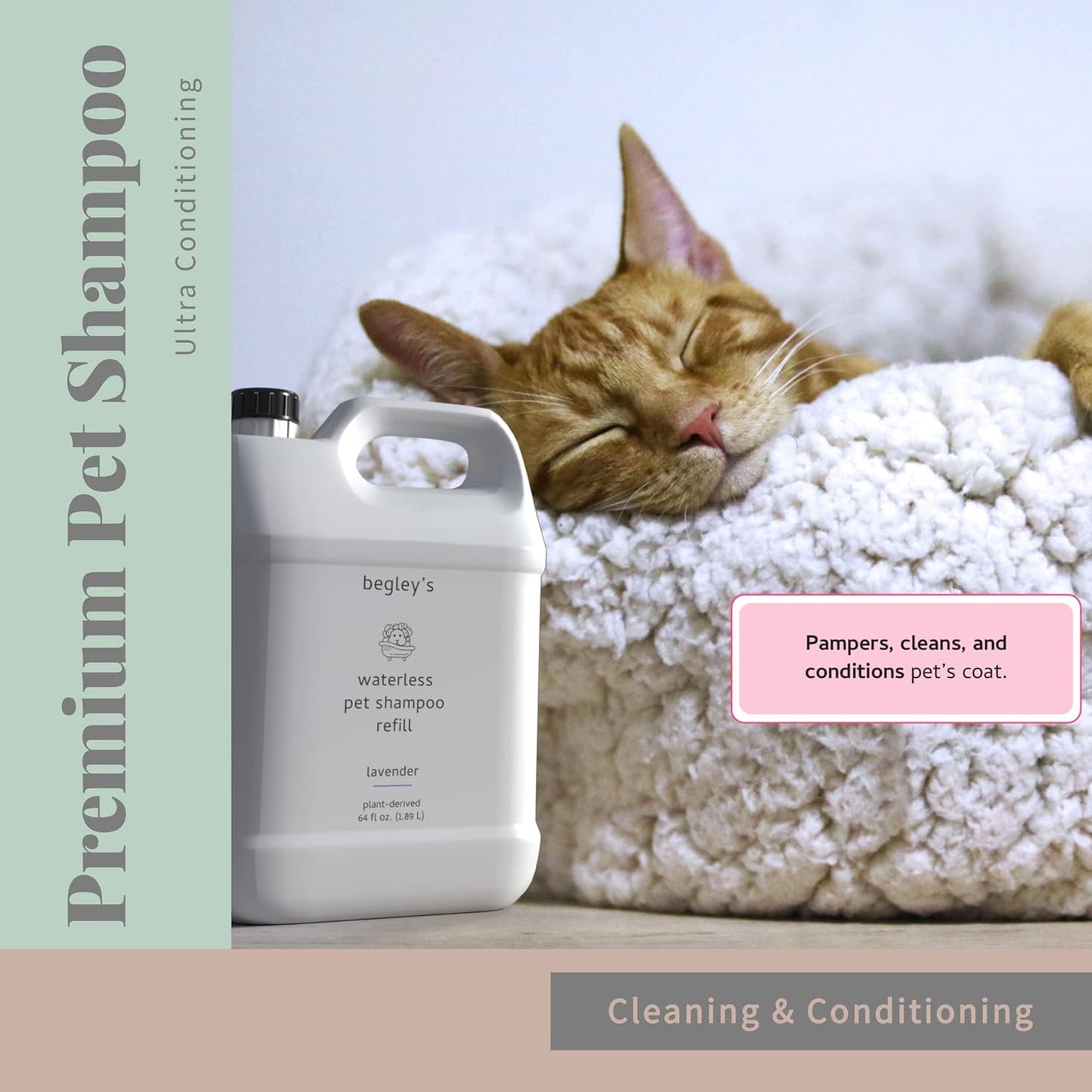 Begley’s No Rinse Waterless Pet Shampoo, Bathless Cleaning, Deodorizing, and Odor Removal for a Shiny, Fresh Smelling Coat - Effective for Dogs, Puppies, and Cats - Refill, Fresh Citrus