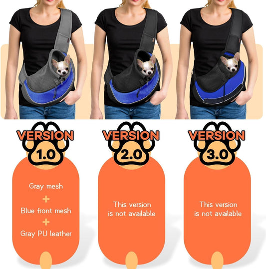 YUDODO Pet Sling Carrier for Small Dogs & Cats – Hands-Free Puppy Carrier with Safety Hook, Large Zipper Pocket, Soft Breathable Mesh, Adjustable Strap & Reflective Strip (Blue 1.0 L)