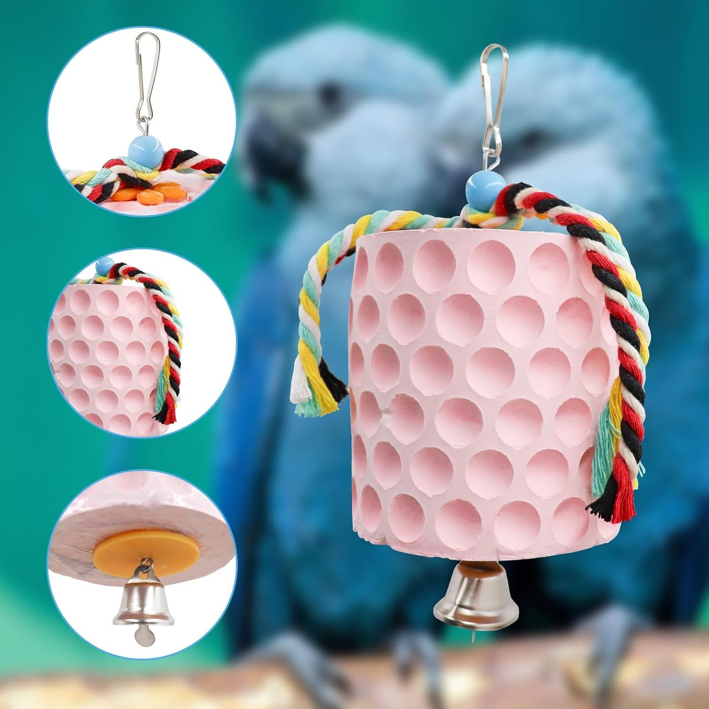 Extra Large Bird Chewing Toy, Parrot Beak Grinding Calcium Stone with Bells, Bird Cage Accessories, Cage Toys for Cockatiel Parakeet Parrot Budgies Rat Hamster Chinchilla Rabbit Bunny African Grey