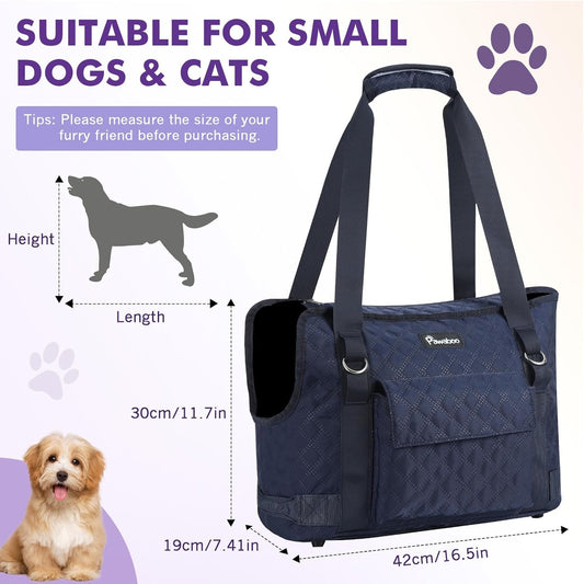 Pawaboo Dog Purse Carrier for Small Dogs with Pocket, Lightweight Dogs and Puppies Tote Bag Carrier, Dog Carriers Soft Sided for Puppy Cat Rabbit, Shopping Travel Puppy Carriers Under 11 LBS,Navy Blue