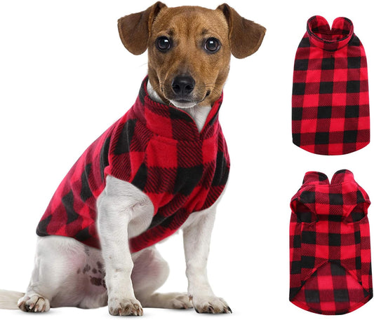 ASENKU Dog Sweater, Plaid Dogs Fleece Vest, Soft Comfortable Pet Pajamas, Warm Winter Puppy Shirt, Cold Weather Coat Jacket Pet Clothes for Small & Medium Dog Breeds, Red, S