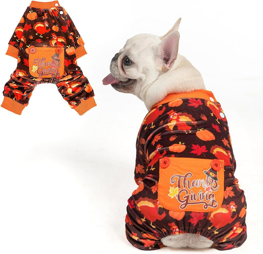 BEAUTYZOO Dog Thanksgiving Pajamas Large Sized Dog, Fleece Funny Ghost Pumpkin Costumes for Dogs, Soft Stretchable Doggy Onesie with Feet, Pet Apparel Clothes for Large Dogs Boy Girl, Orange L