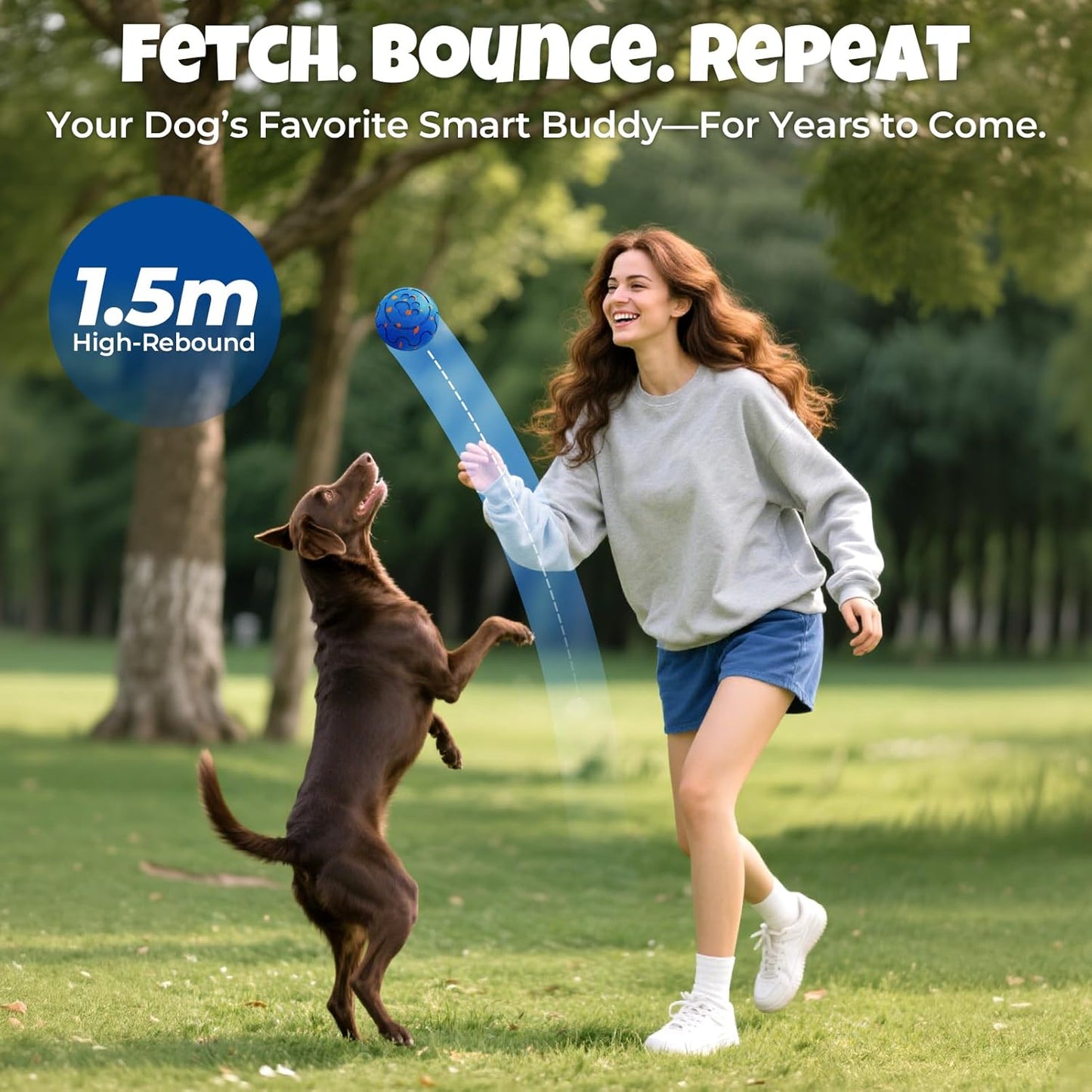 Dog Balls: Interactive Dog Ball Auto Rolling - Interactive Dog Toys for Aggressive Chewers - Bouncy & Throwable, Type-C Rechargeable, Washable, for Small & Medium & Large Dogs – Blue