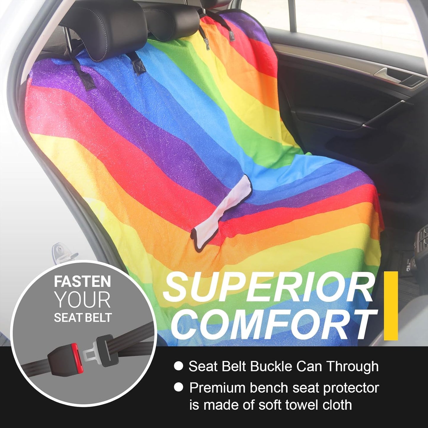 Back Seat Cover for Car Trucks Van SUV,Waterproof Rear Bench Towel Seat Covers for Dogs and Kids,Automotive Backseat Protector (Rainbow)