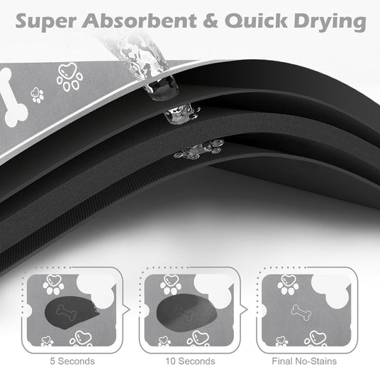 Pet Feeding Mat,Rapid Absorbent Mats for Dog Cat Food, Dog Placemat Water Bowl Mat with Rubber Backing,Messy Drinkers to Protect Floors, Pet Accessories 17"×29" Grey