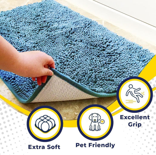Muddy Mat® Original Dog Door Mat for Muddy Paws, Super Absorbent Microfiber, Non-Slip Washable Pet Rug, Quick Dry Chenille Entryway Carpet, Machine Washable Indoor Outdoor mat, Sky Blue 48"x60"