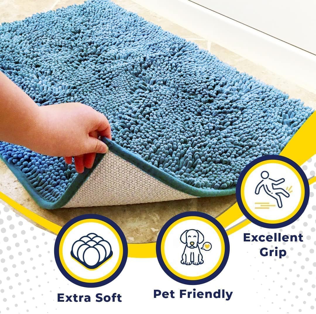 Muddy Mat® Shown on TV – Super Absorbent Door Mat Indoor, Microfiber Quick Dry Chenille Entryway Rug, Non-Slip Front Door Mat, Indoor Mats for Entryway, Machine Washable Pet Rug, Sky Blue 36"x60"