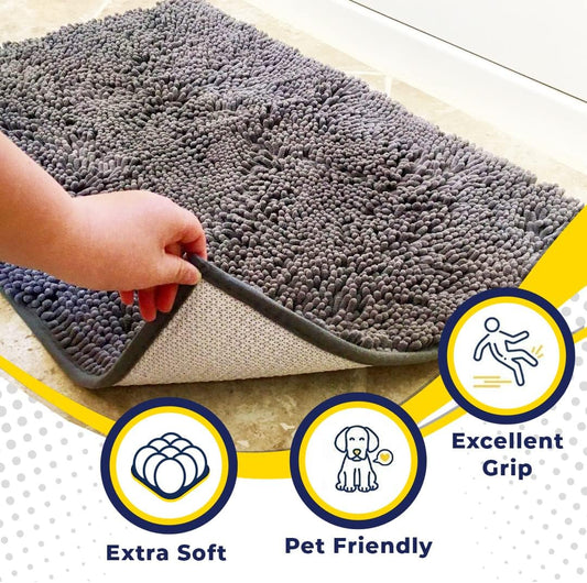 Muddy Mat® Shown on TV – Super Absorbent Microfiber Dog Door Mat for Muddy Paws, Non-Slip Washable Pet Rug, Quick Dry Chenille Entryway Carpet, Machine Washable Indoor Outdoor mat, Grey 28"x18"