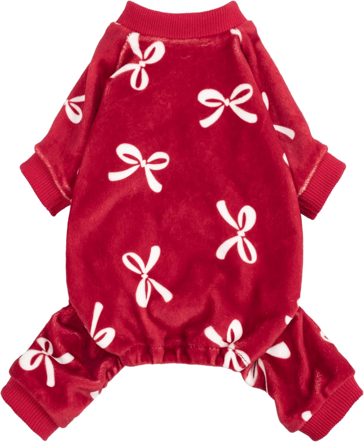 Fitwarm Bowknot Dog Pajamas, Warm Clothes for Small Dogs Girl, Fleece Pet Onesie with Feet, Burgundy Red, White, Small