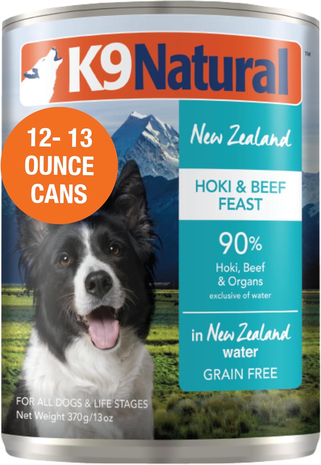 K9 Natural Wet Dog Food Pate, Hoki & Beef Feast, 13 Oz Cans (Pack of 12), Grain Free, Made in New Zealand with Sustainably Caught Hoki Fish and Grass-Fed and Finished Beef