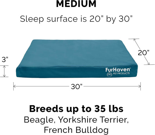 Furhaven Water-Resistant Cooling Gel Dog Bed for Medium/Small Dogs w/ Removable Washable Cover, For Dogs Up to 35 lbs - Indoor/Outdoor Logo Print Oxford Polycanvas Mattress - Deep Lagoon, Medium