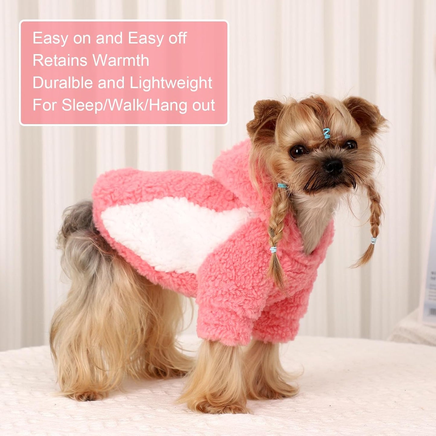 YIKEYO Dog Hoodie Pet Clothes Sweater with Hat Soft and Warm Cold Weather for Small Patchwork Hood(Pink, XXS)