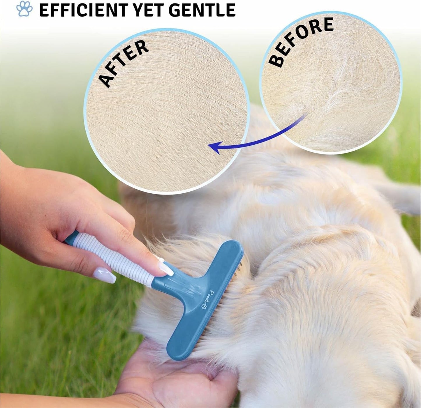 POODLIE Poodle Pet Dog Grooming Rake | Dematting Tool with Stainless Steel Shedding Comb for Pets | 2 Rows of Pins Gently Remove Loose or Tangled Hair from Undercoat (Blue)