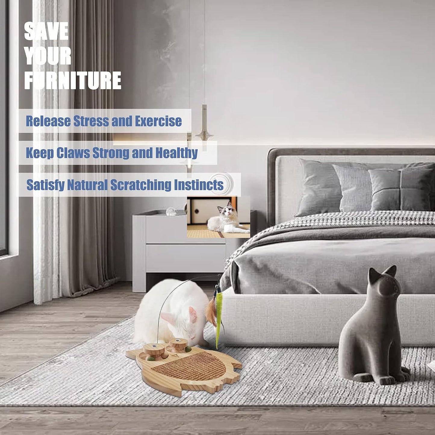 Petest Interactive Cat Toy Natural Sisal Cat Scratcher Toy with Catnip Balls, Owl Design