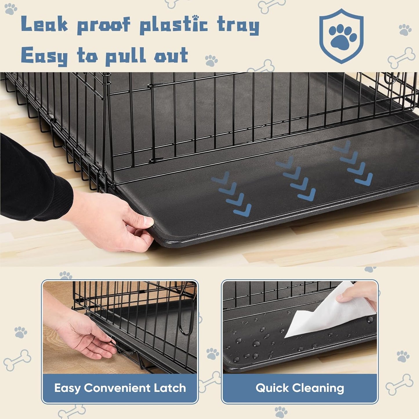 DUMOS Dog Crate, 24 Inch Medium Single Door Dog Cage with Divider Panel and Plastic Leak-Proof Pan Tray, Folding Metal Wire Pet Kennel for Indoor, Outdoor, Travel