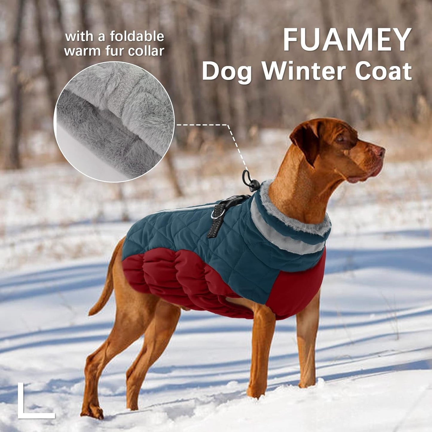 FUAMEY Dog Coat for Large Dogs,Waterproof Dog Winter Jacket with Harness Built in Puppy Cold Weather Coats Reflective Pet Vest with Zipper Warm Fleece Dogs Snowsuit Windproof Dark Blue XXXL