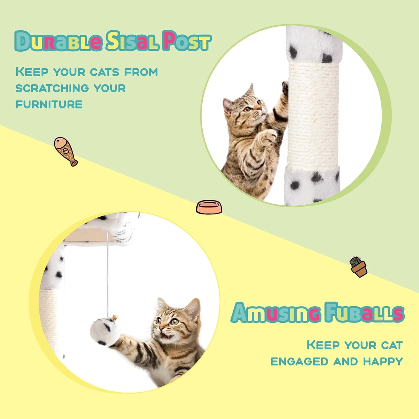 SHA CERLIN 73in Fan-Shaped Corner Cat Tower for Save Space/Multi-Level Tall Tree for Indoor Kitties/Condo with Baskets/Cozy Perches/Sisal Scratching Posts/Pet Activity House/White & Black Spot