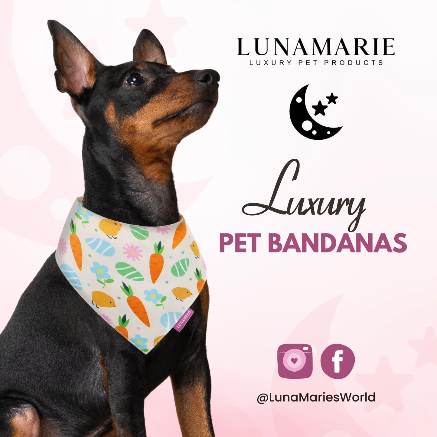 LunaMarie - Luxury Pet Birthday Bandanas -Premium & Silky Poly Fabric | 100% Handmade | Custom Shape Dual Layered (Easter Garden, Medium)