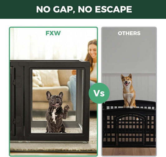 FXW AuraSpace Acrylic Indoor Unleashed Dog Playpen for Small and Medium Dogs, 30 Inch, 10 Panels, Black
