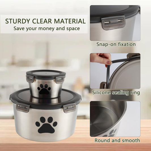 2Pack Cat Food Container, Reusable Can Cat Food Storage Container with Airtight Lid,Stainless Steel Pet Food Storage Containers,2 Cat Food Spoons for Dog Food Storing,Keep Canned Cats Food Fresh