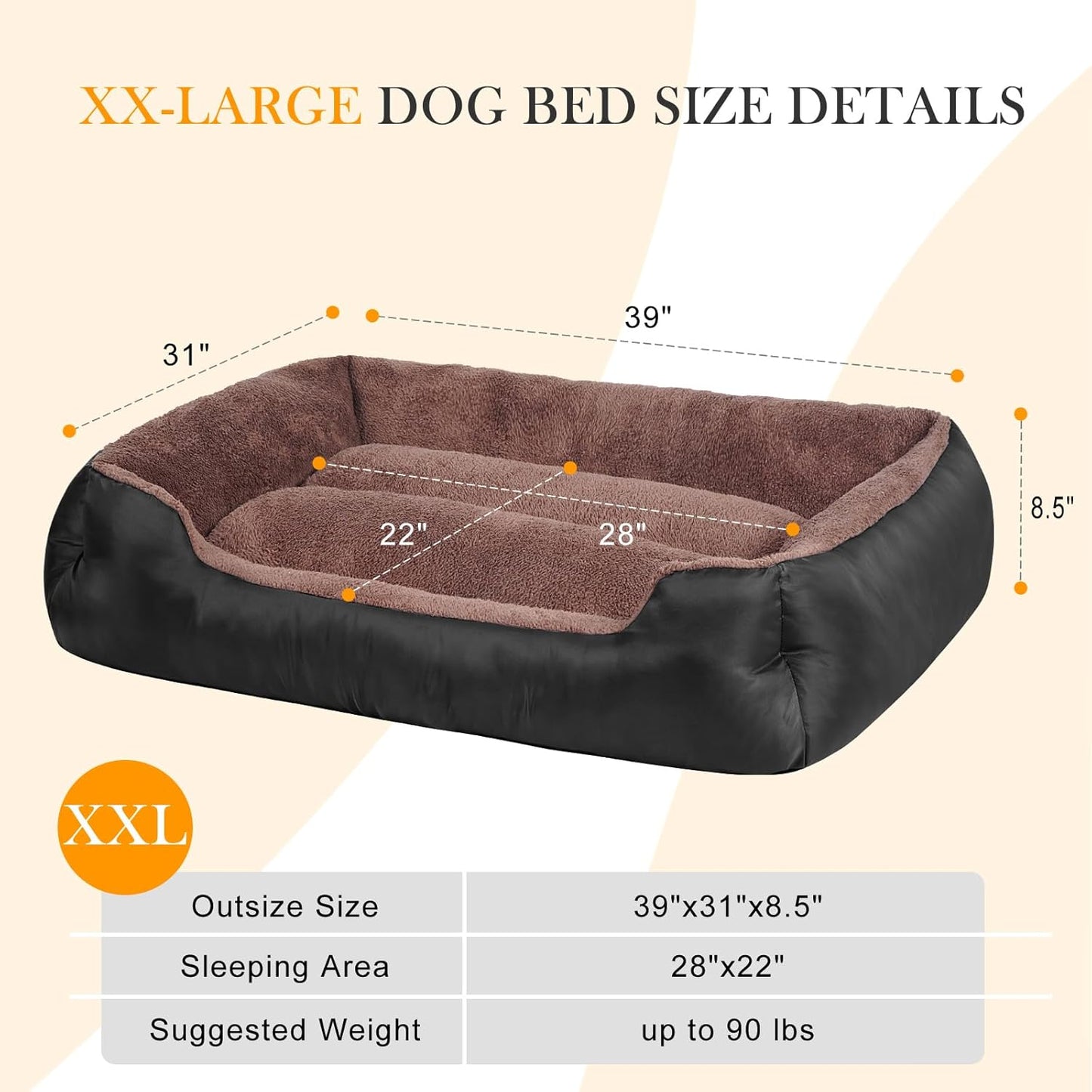 Dog Bed for Large Size Dogs, Soft Breathable Dog Bed Machine Washable, Pet Couch Bed with Non-Slip Base
