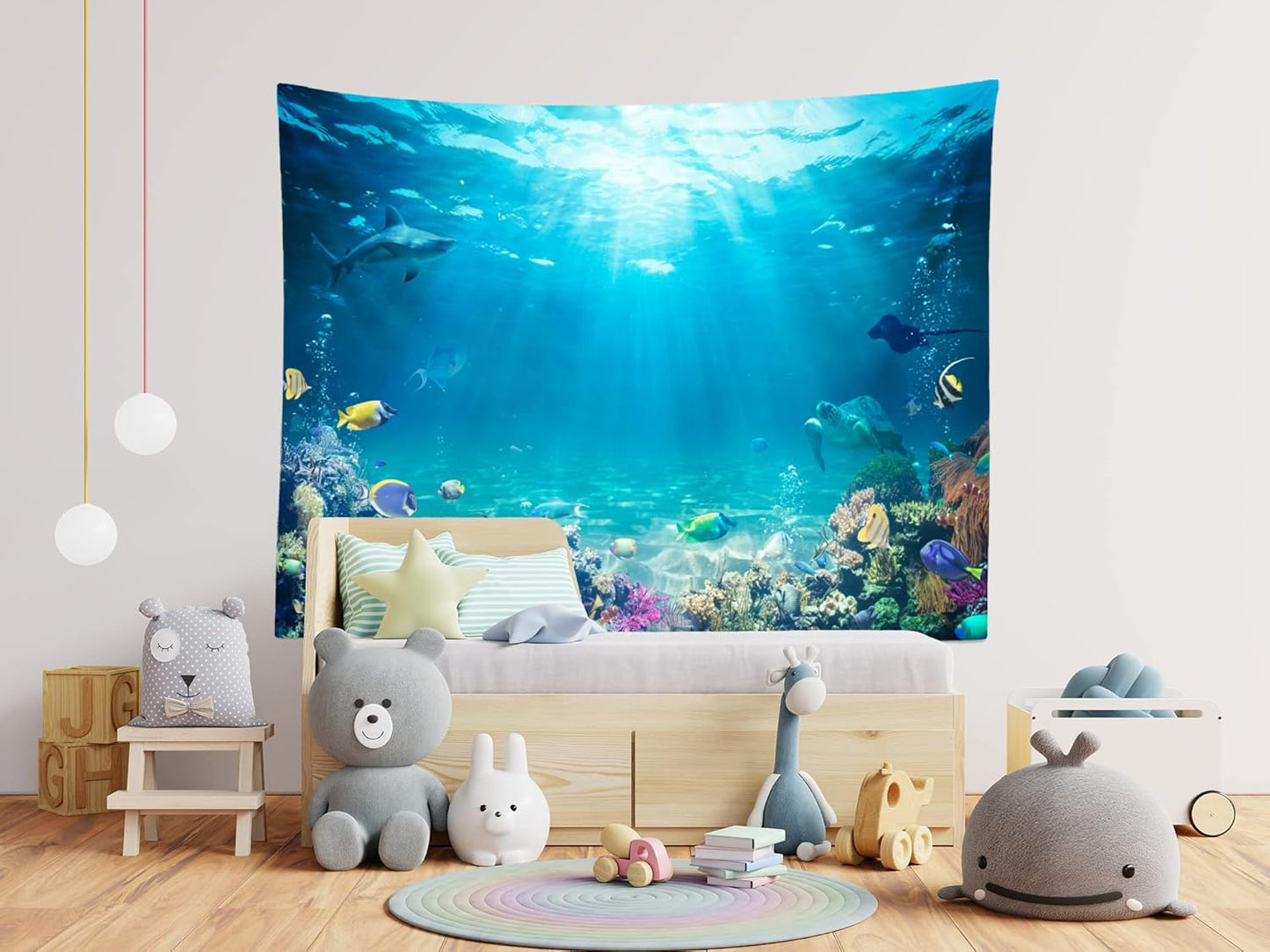 Loccor Underwater World Tapestry Blue Ocean Wall Hanging Under the Sea Coral Reef Wall Tapestry 179x98 Inches Tropical Fish Tank Undersea Tapestries Marine Wall Art for Bedroom Living Room Dorm Decor