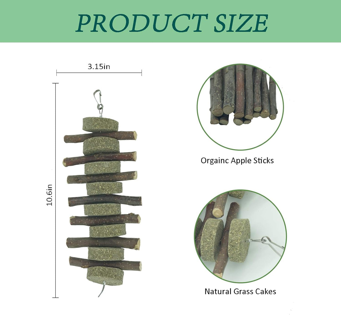 Rabbits Chew Toys Bunny Treats Natural Wood Timothy Hay Grass Chew Toys Treats for Hamster Chinchilla Guinea Pigs 6pcs