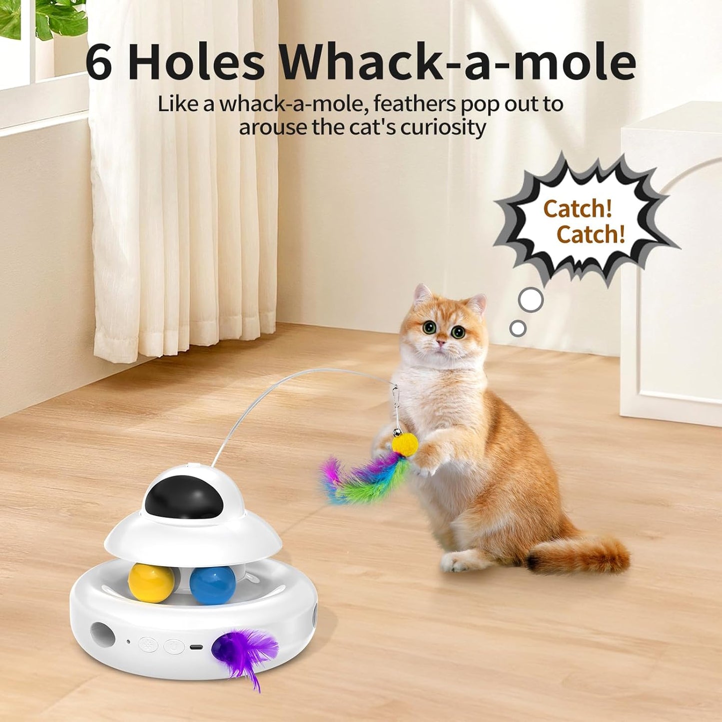 Interactive Cat Toys for Indoor Cats,4-in-1 Automatic Kitten Toy,Motion Activated Electronic Fluttering Butterfly,Track Balls, Moving Feather Toys for All Breeds,USB Rechargeable