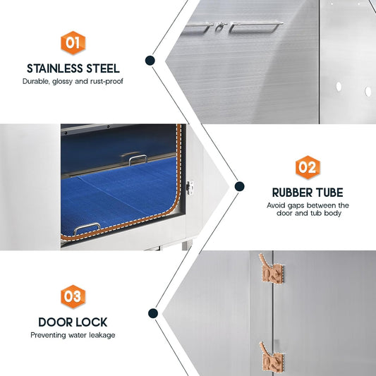 Albott 50 Inch Stainless Steel Dog Washing Station with Non-Slip Steps, Sprayer, Faucet, Soap Box – Professional Pet Bathtub for Small and Medium Pets, Use at Home, Garage, or Grooming (Right Door)