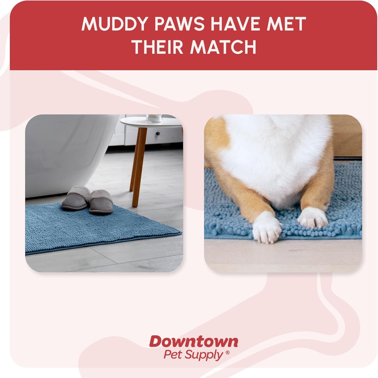 My Doggy Place Medium Faded Denim Microfiber Dog Mat, 31" x 20", Absorbent and Quick-Drying, Non-Slip Rubber Backed, Machine Washable
