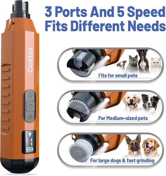 Dog Nail Grinder - Professional Electric Dog Nail Trimmer for Dogs & Cats Quiet Painless Grooming & Smoothing Dog Nail Clipper & File Included - Suitable for Small Medium Large Pets (Orange)