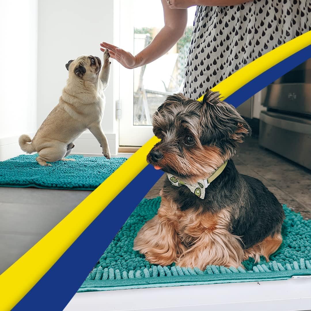 Muddy Mat® AS-SEEN-ON-TV Highly Absorbent Microfiber Door Mat and Pet Rug, Non Slip Thick Washable Area and Bath Mat Soft Chenille for Kitchen Bathroom Bedroom Indoor and Outdoor - Teal 24" x 96"