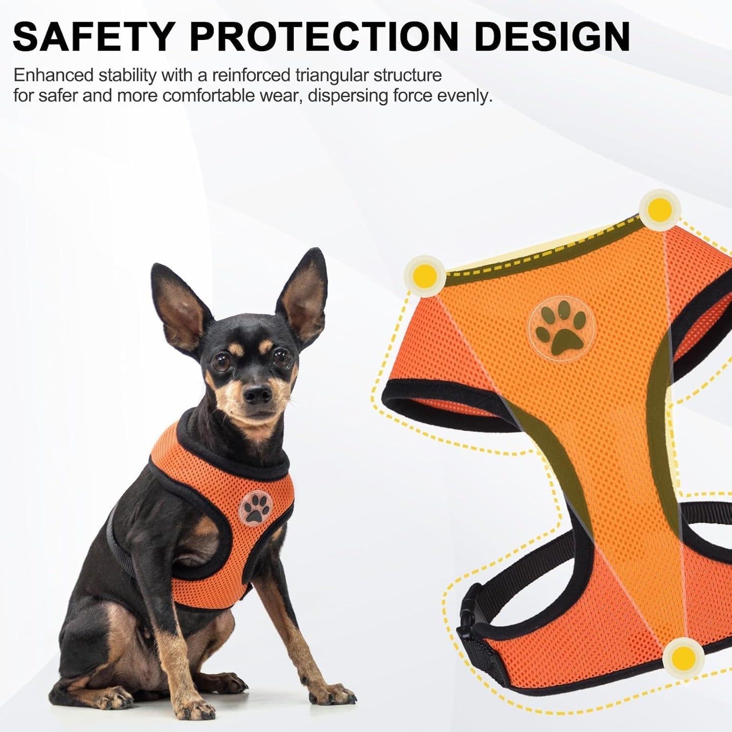 BINGPET No Pull Dog Harness,Soft Mesh Breathable All Weather Vest Harness,Safety Protection Design Durable Adjustable Step-in Easy Walk Dog Harness for Small Medium Large Dogs(Orange,XS)