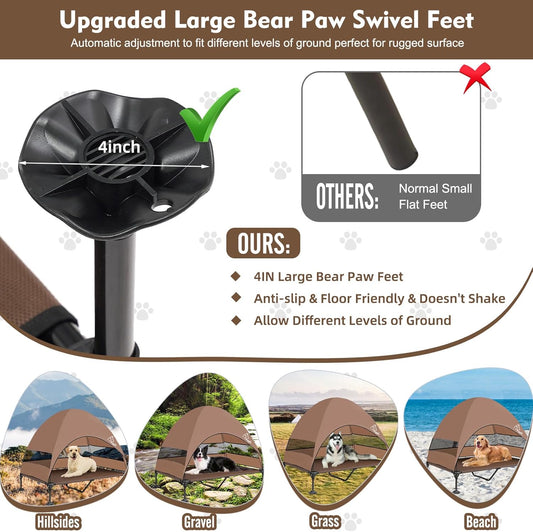 Upgraded Elevated Dog Bed with Canopy, Portable Raised Outdoor Dog Bed with Stable Anti-Slip Feet, Wider Shade Pet Bed Cot, Raised Dog Beds for Large Dogs Camping, Indoor & Outdoor Use
