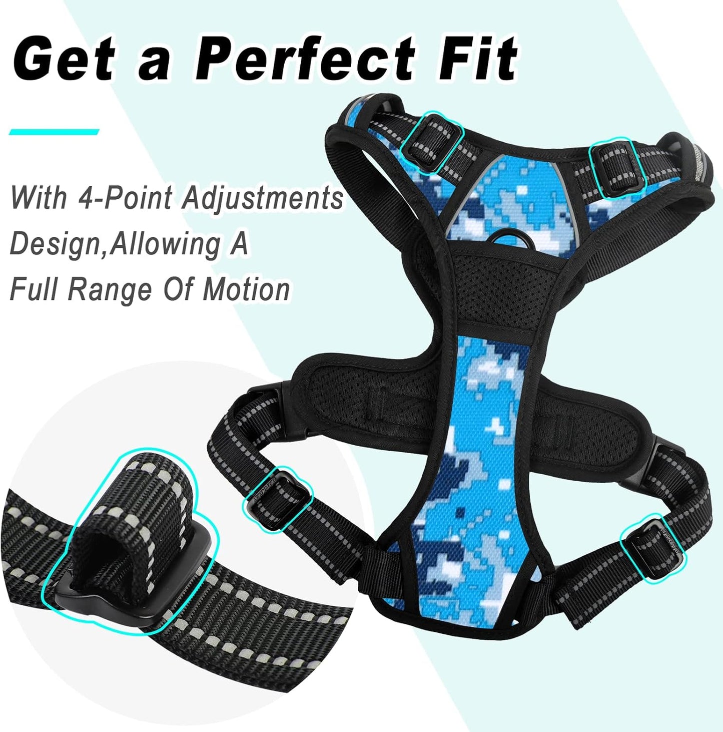 BARKBAY No Pull Dog Harness Large Step in Reflective Dog Harness with Front Clip and Easy Control Handle for Walking Training Running(Blue camo,XL)