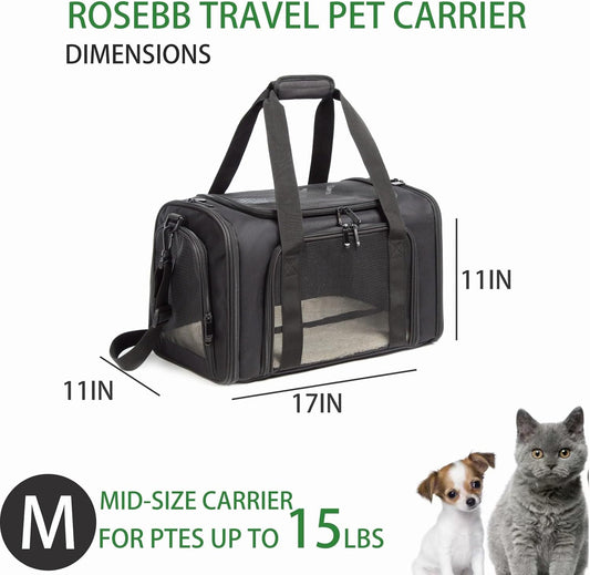 Cat Carrier Dog Carrier Pet Carrier Cat Bags for Small Medium Cats Dogs Puppies of 15 Lbs,of Airline Approved Small Dog Bag Soft Sided,Collapsible Travel Puppy Carrier (Medium, Black)